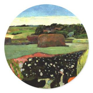 Gauguin - Haystacks in Brittany, famous painting, Classic Round Sticker