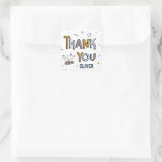 Gear Up for Fun Robot Kids Birthday Thank You Square Sticker