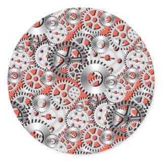 Gears Silver Orange Steampunk Mechanic Engineering Classic Round Sticker