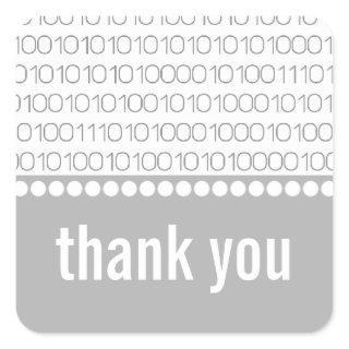 Geek Chic Binary Code Thank You Stickers, Gray Square Sticker