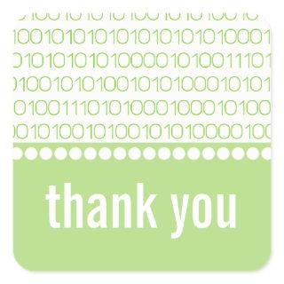 Geek Chic Binary Code Thank You Stickers, Green Square Sticker