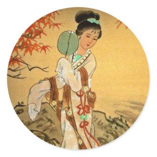 Geisha Girl with Fan Classic Round Sticker
