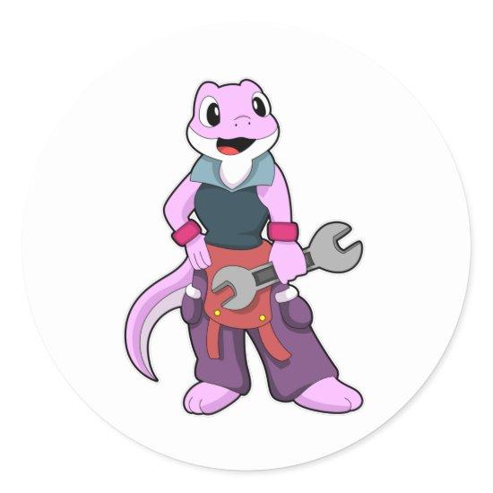 Geko as Mechanic with Wrench Classic Round Sticker