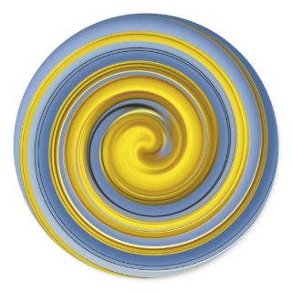 Gelb-blaus Spiralmuster Classic Round Sticker