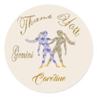 Gemini Gold Glitter Thank You Classic Round Sticker