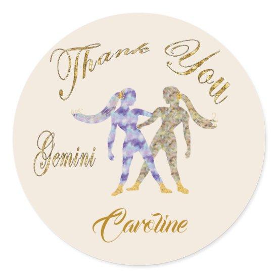 Gemini Gold Glitter Thank You Classic Round Sticker