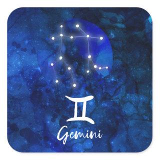Gemini Zodiac Constellation Blue Galaxy Celestial Square Sticker