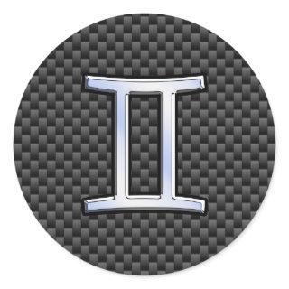Gemini Zodiac Symbol Charcoal Carbon Fiber Style Classic Round Sticker