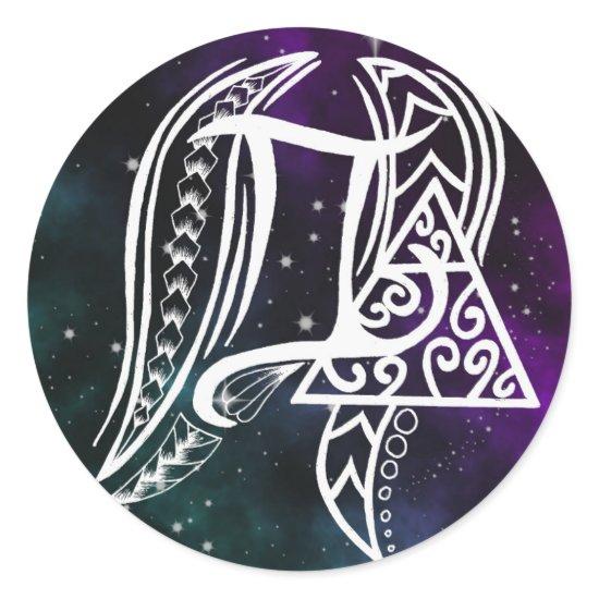 Gemini zodiac symbol with tribal line art classic round sticker