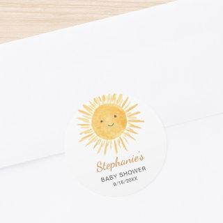 Gender-Neutral Boho Sun Baby Shower Classic Round Sticker