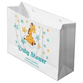 Gender Neutral Cute Giraffe & Stars Baby Shower Large Gift Bag