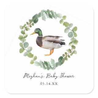 Gender Neutral Mallard Duck Baby Shower  Square Sticker