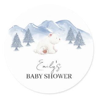 Gender Neutral Winter Polar Bear Baby Shower  Classic Round Sticker