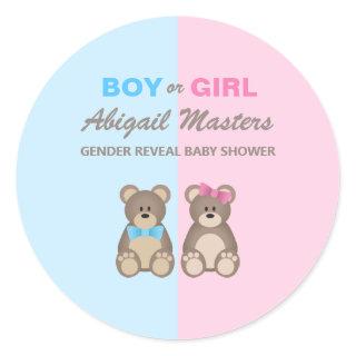 Gender Reveal Baby Shower Teddy Bears Classic Round Sticker