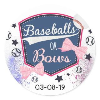 Gender Reveal baseball or bows Classic Round Sticker