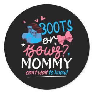 Gender Reveal Boots Bows Mommy Cant Wait To Know B Classic Round Sticker