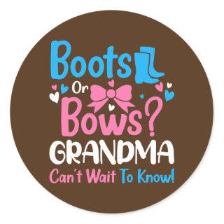 Gender Reveal Boots or Bows Grandma Baby Classic Round Sticker