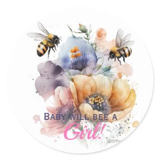 Gender Reveal Girl Baby Will Bee Classic Round Sticker