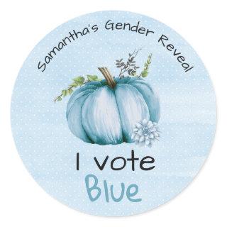 Gender Reveal I Vote Blue Pumpkin Baby Shower Classic Round Sticker