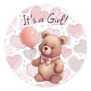 Gender Reveal It's a Girl Pink Classic Round Sticker