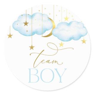 Gender Reveal Stickers, Blue Team Boy Classic Round Sticker
