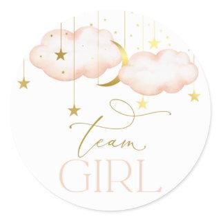Gender Reveal Stickers, Blush Pink Team Girl Classic Round Sticker