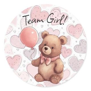 Gender Reveal Team Girl Pink Classic Round Sticker