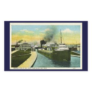 General View of Soo Locks from below, Soo, MI Rectangular Sticker