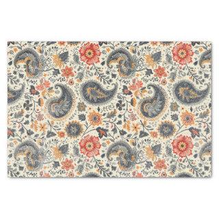 Gently Distressed Orange & Blue Paisley Pattern Tissue Paper