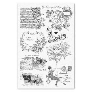 Genuine (not AI) Vintage Black & White Line Art 02 Tissue Paper