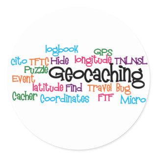 Geocaching Word Collage Classic Round Sticker