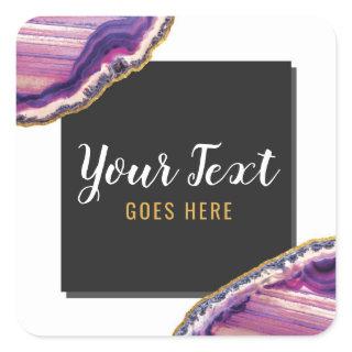 Geode Agate Slice Gemstone Ultra Violet Purple Square Sticker