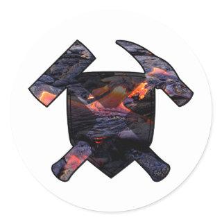 Geologist's Rock Hammer and Lava Flow Logo Classic Round Sticker