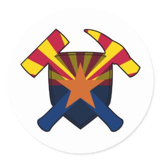Geologist's Rock Hammer Shield- Arizona State Flag Classic Round Sticker