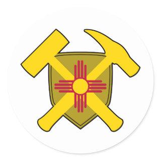 Geologist's Rock Hammer Shield- New Mexico Flag Classic Round Sticker
