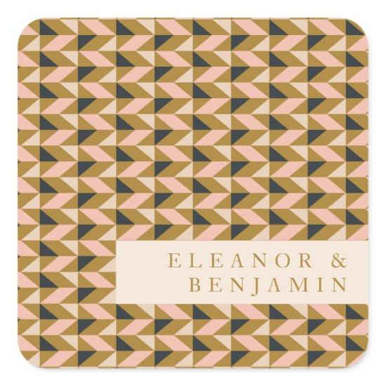 Geometric Art Deco Blush Gold Wedding Custom  Square Sticker