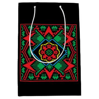 Geometric black, red, green Latvian tribal pattern Medium Gift Bag