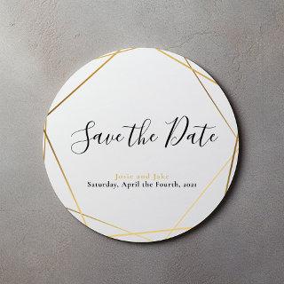 Geometric gold effect save the date classic round sticker