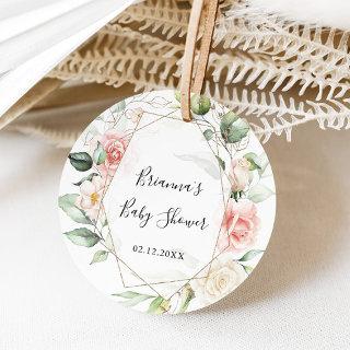 Geometric Gold Green Foliage Baby Shower Favor Classic Round Sticker