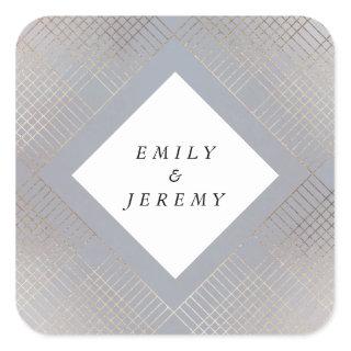 Geometric Grey Gold Gatsby  Wedding Square Sticker