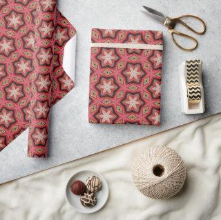 Geometric Kaleidoscopic White Flowers On Red