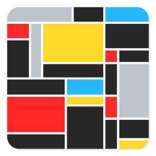 Geometric Minimal Mondrian Style Color Composition Square Sticker