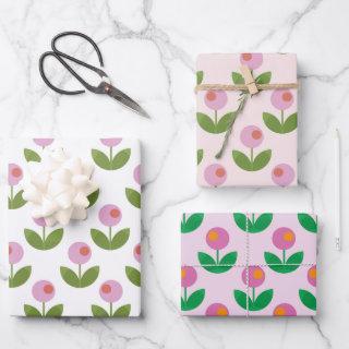 Geometric Pink and Green Flowers  Sheets