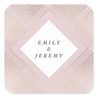 Geometric Pink Gold Gatsby Wedding Square Sticker