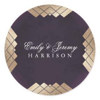 Geometric Purple Gold Gatsby Wedding Classic Round Sticker