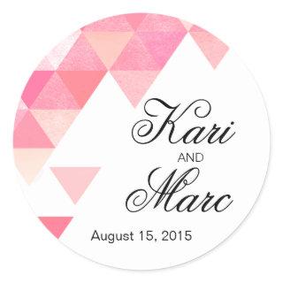 Geometric Triangles Favor Decal | peony pink mauve Classic Round Sticker