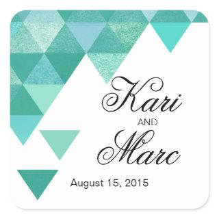 Geometric Triangles Favor Decal | teal turquoise Square Sticker