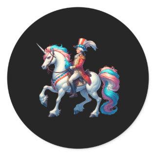 George Washington Riding A Unicorn 4th Of July Vin Classic Round Sticker