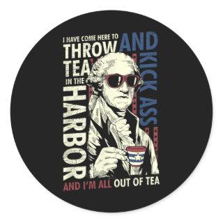 George Washington Throwing Tea Kick 4th Of July  Classic Round Sticker