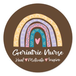 Geriatric Nurse Heal Motivate Inspire Rainbow Classic Round Sticker